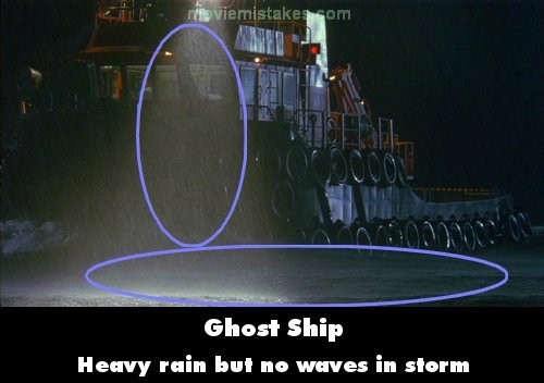 Phim Ghost ship, mặc dù trời đang có bão kèm theo mưa lớn trên biển nhưng lại không thấy có sóng… Mặt biển vẫn yên tĩnh như mặt hồ vậy